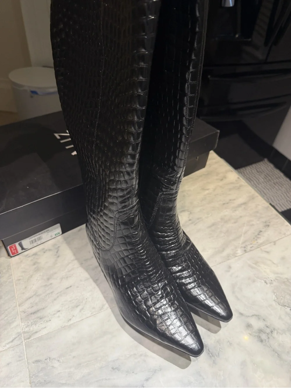 Naturalizer Black Croc-Embossed Over-the-Knee Boots extra wide calf 9 w women